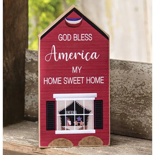God Bless America My Home Sweet Home House Shaped Shelf Sitter - Image 2