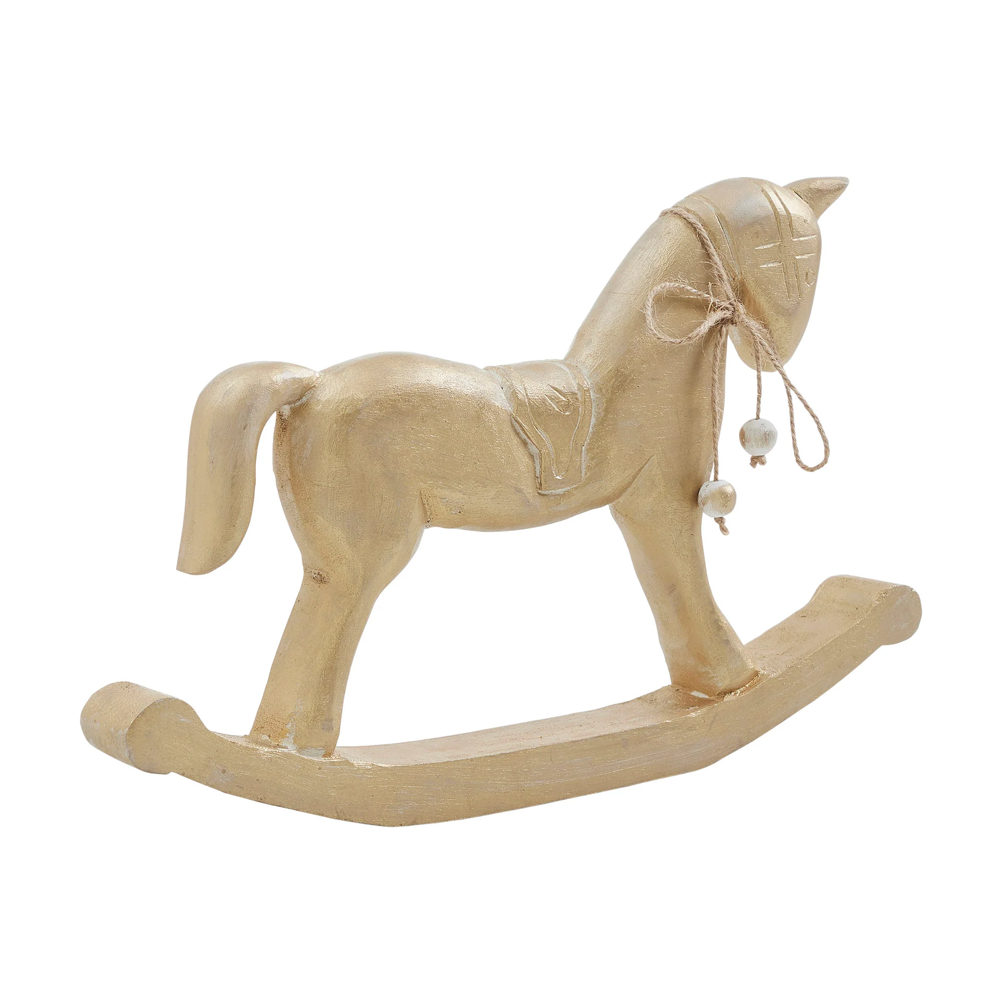 Gold Brushed Wooden Rocking Horse Figure - Image 3