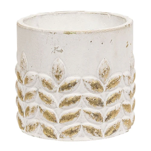 Gold Distressed White Wheat Embossed Cement Planter 4" H