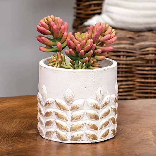 Gold Distressed White Wheat Embossed Cement Planter 4" H - Image 2
