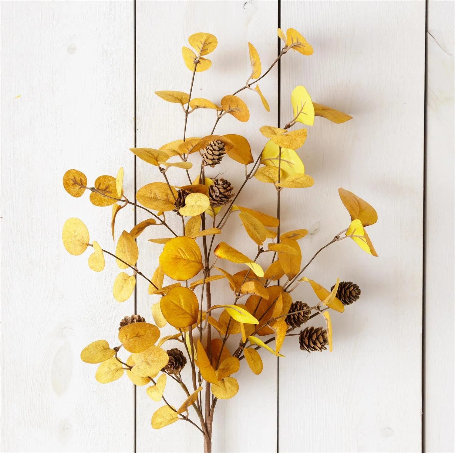 Gold Eucalyptus with Mini Pinecones 32" Faux Foliage Branch