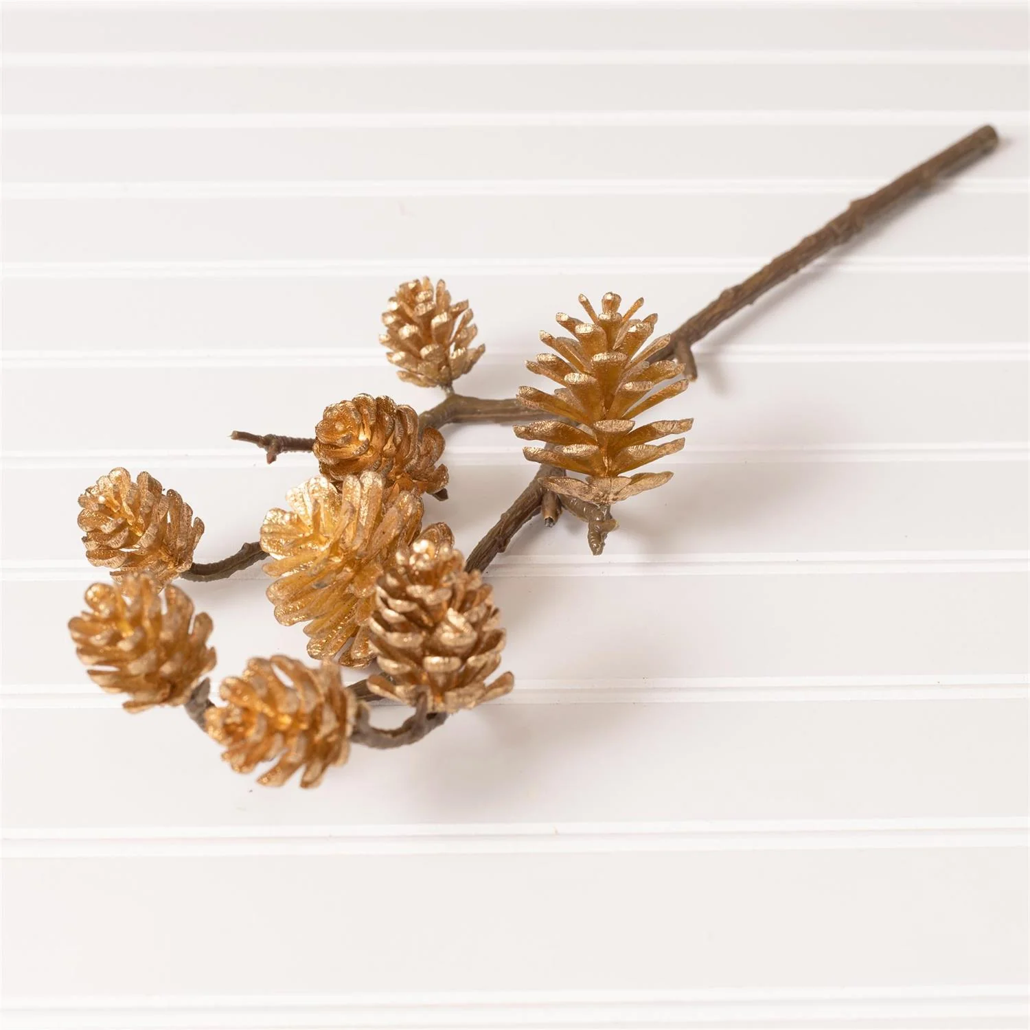 Gold Metallic Faux Pinecones 17" Pick - Image 2
