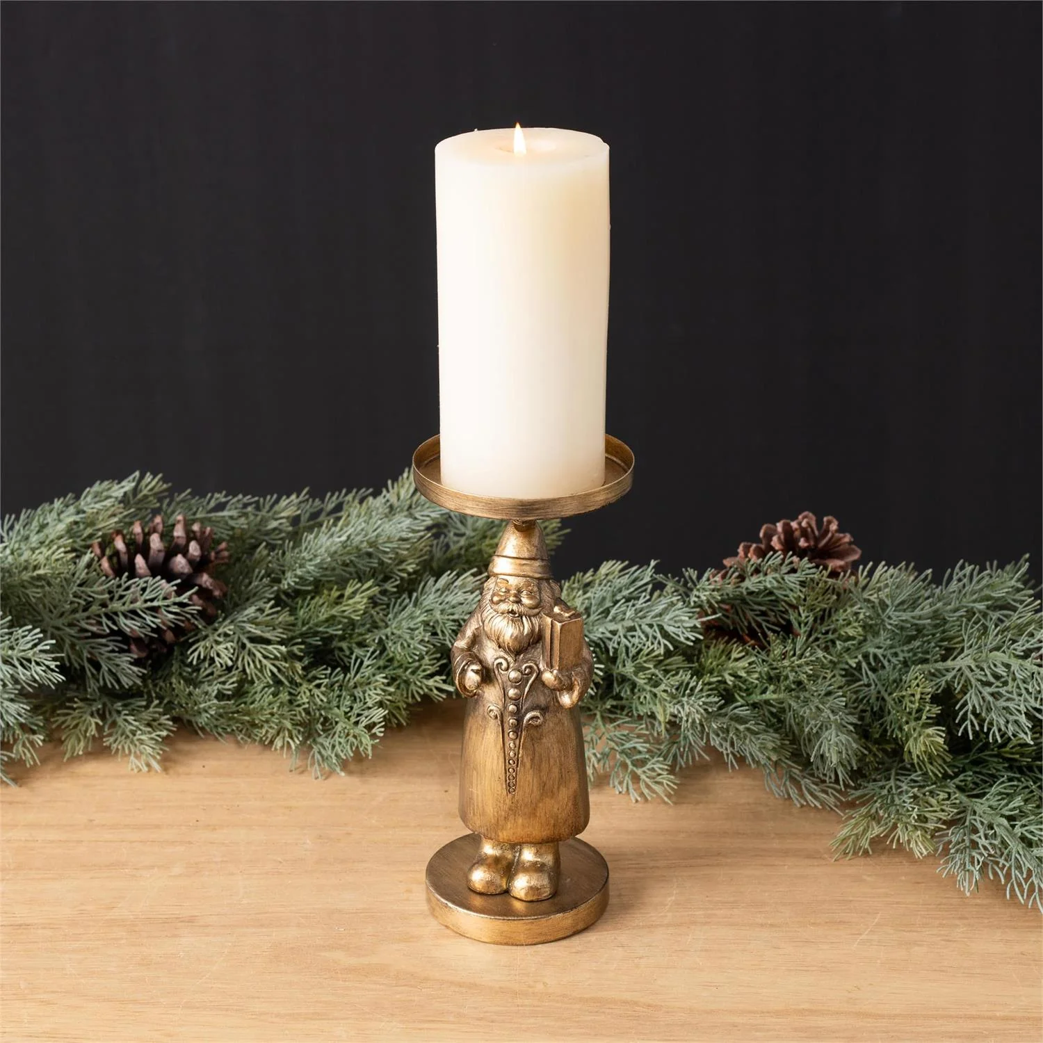 Gold Santa Figure Pillar Candle Holder - Image 2