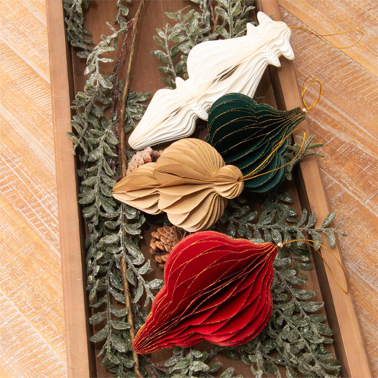Gold Tipped Honeycomb Finial Shape Paper Ornaments - Image 2