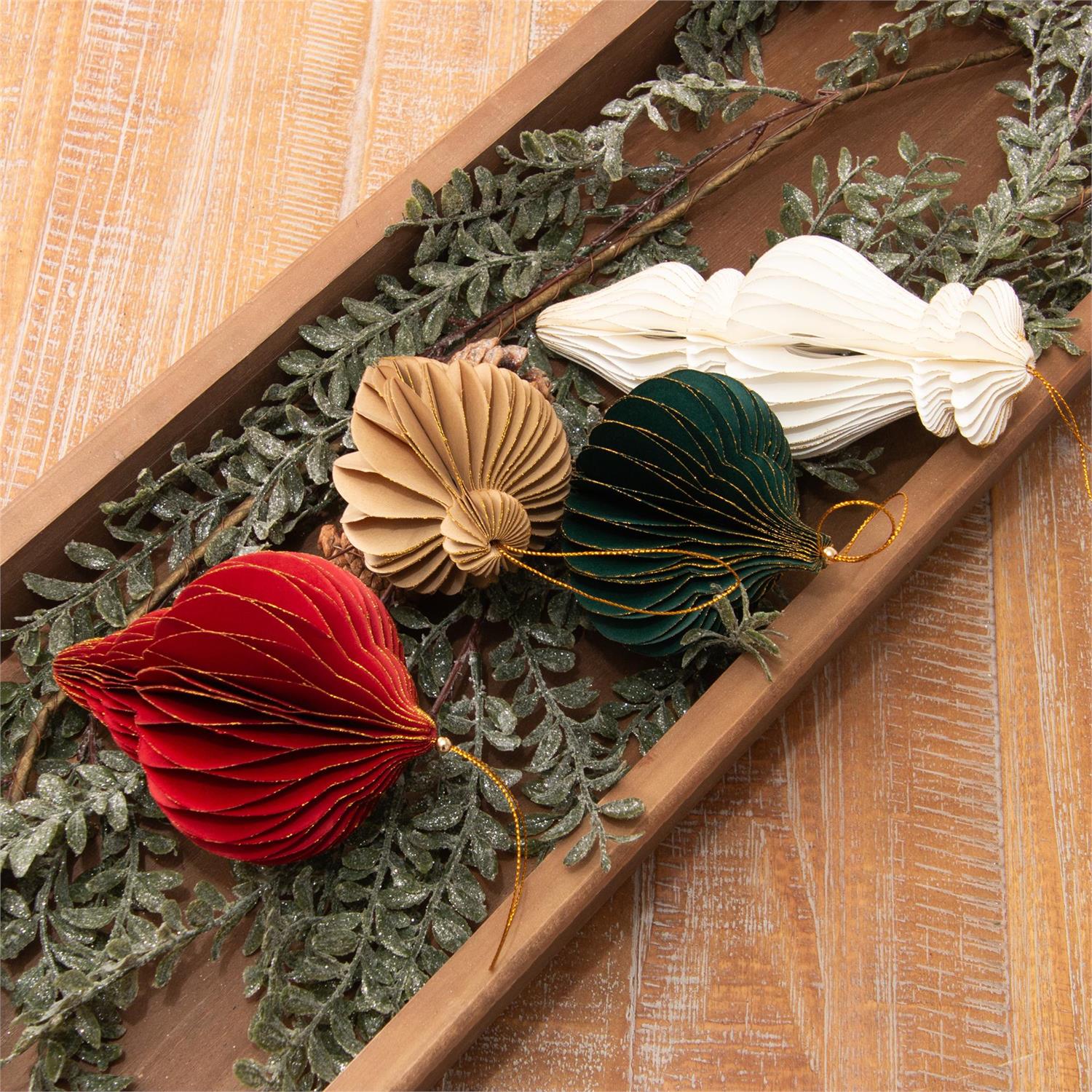 Gold Tipped Honeycomb Finial Shape Paper Ornaments - Image 3
