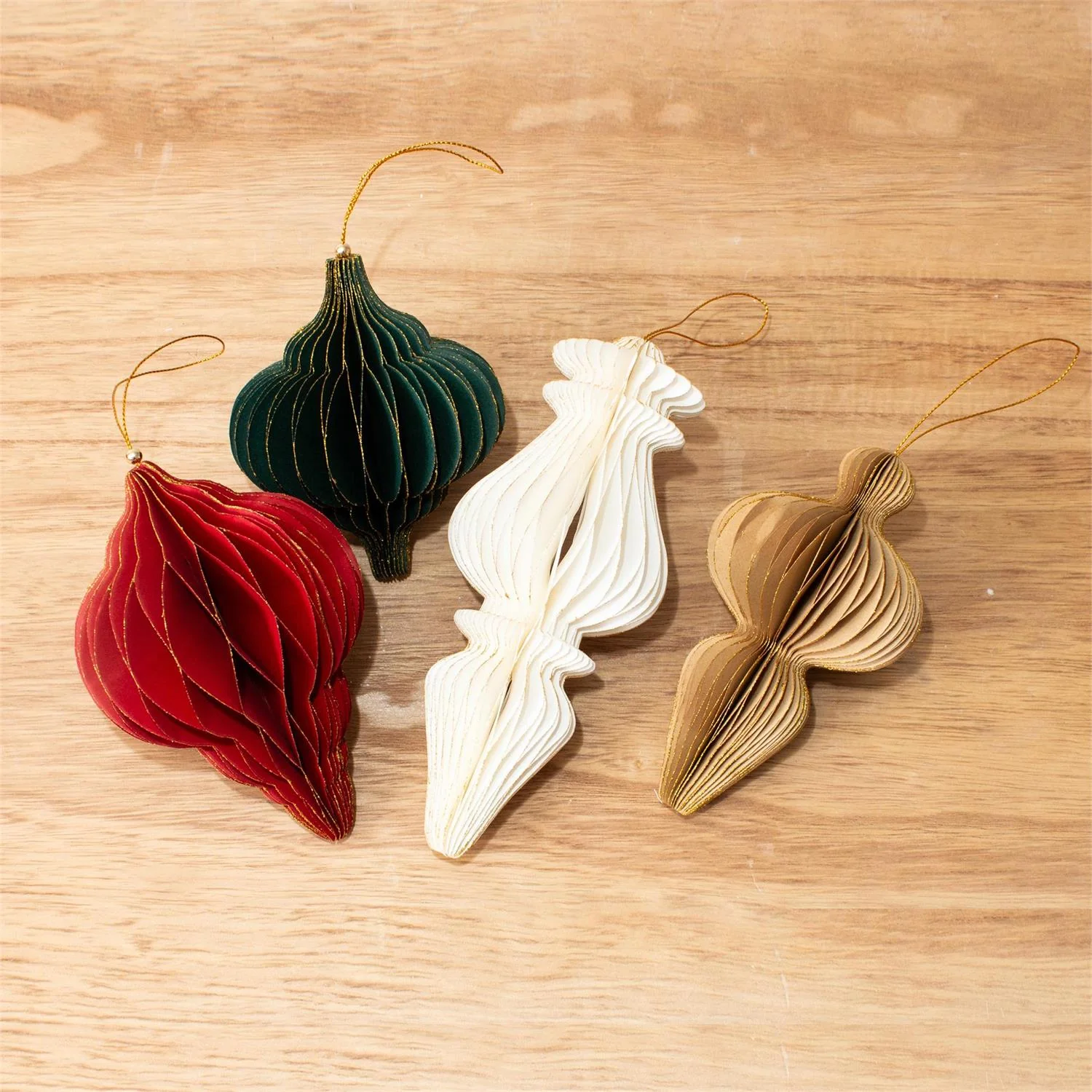 Gold Tipped Honeycomb Finial Shape Paper Ornaments - Image 4