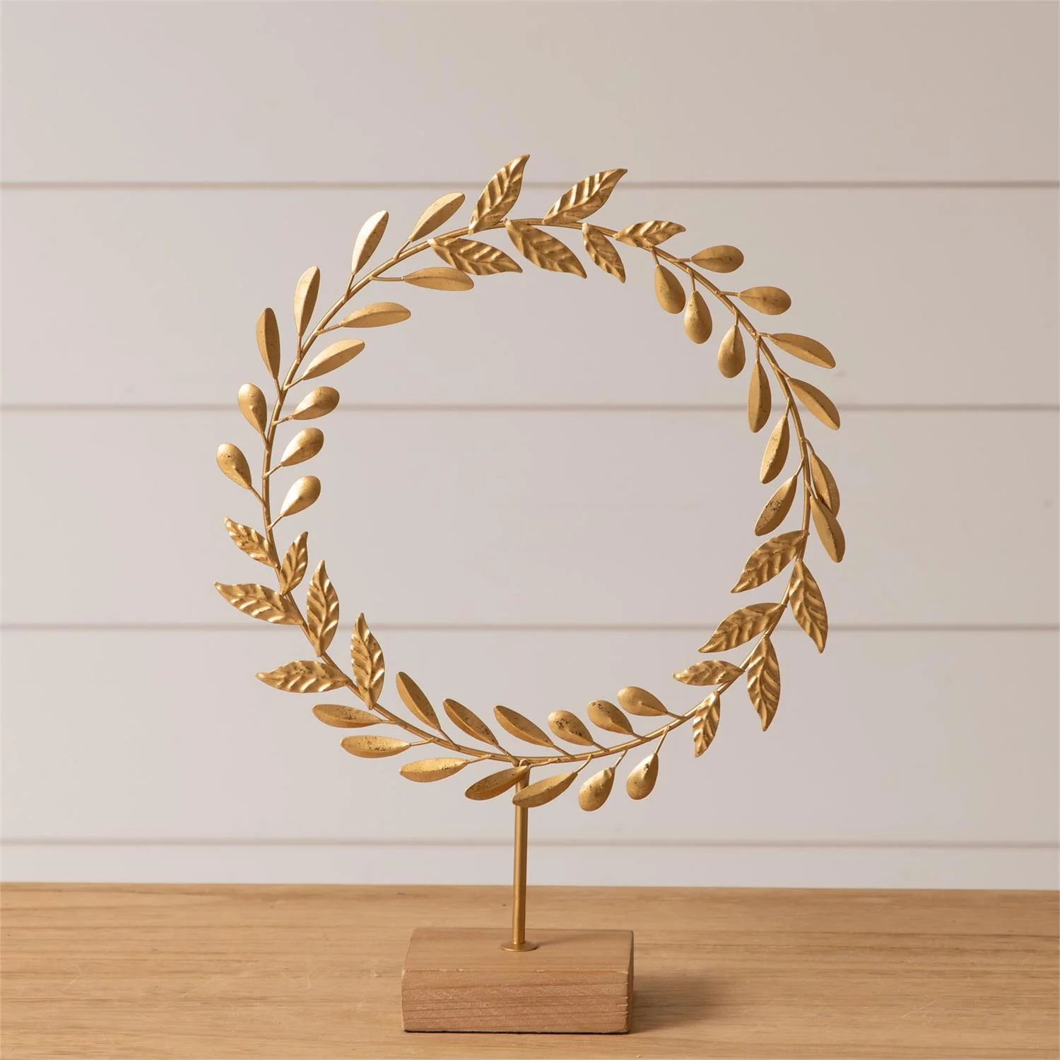 Gold Wreath On Wood Base 16.5" H