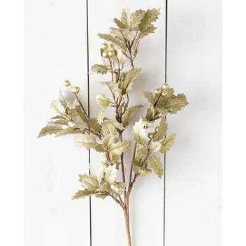 Golden Holly With Gold Berries Faux Branch