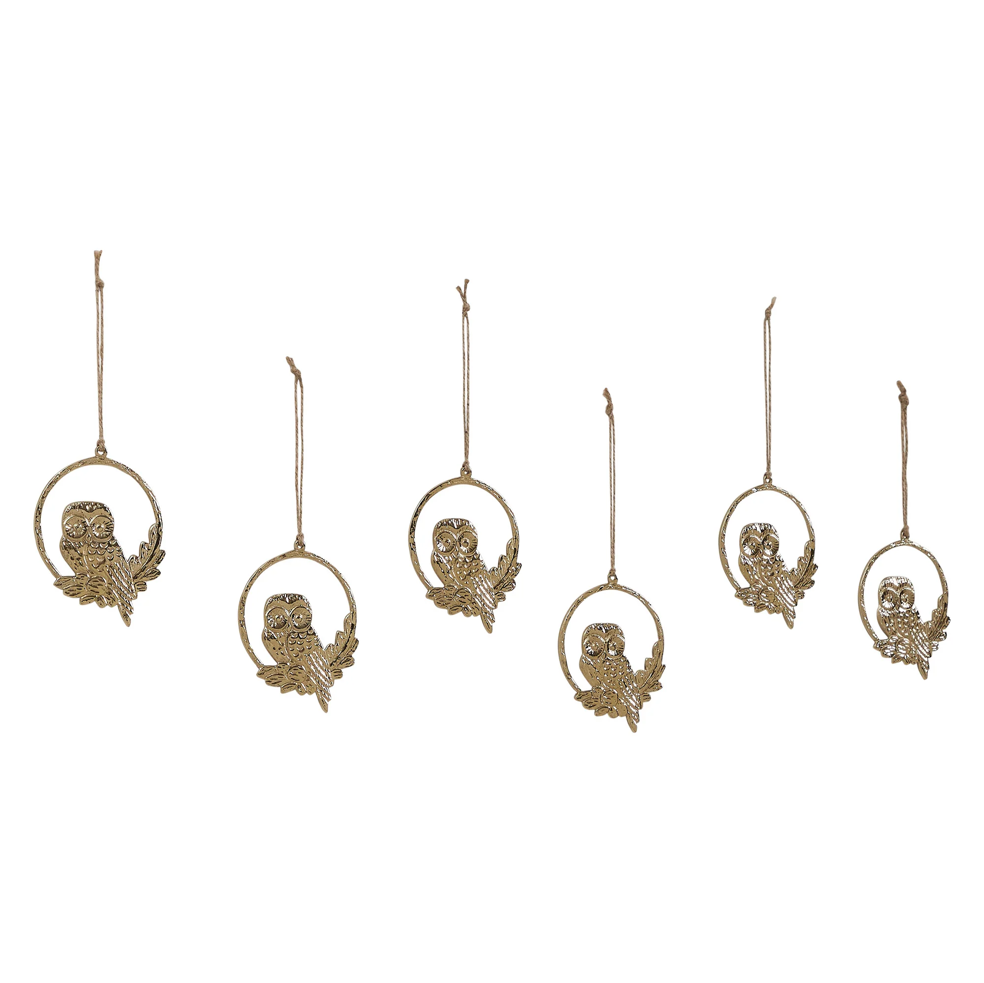 Golden Owl Metal Ornament Set of 6 - Image 2