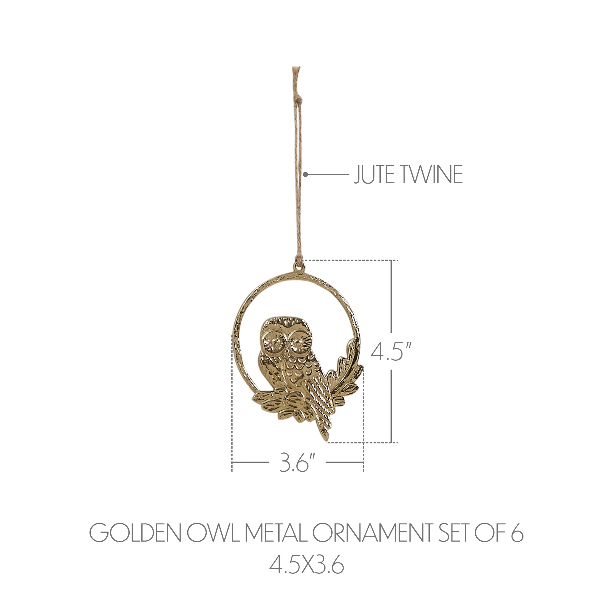 Golden Owl Metal Ornament Set of 6 - Image 3