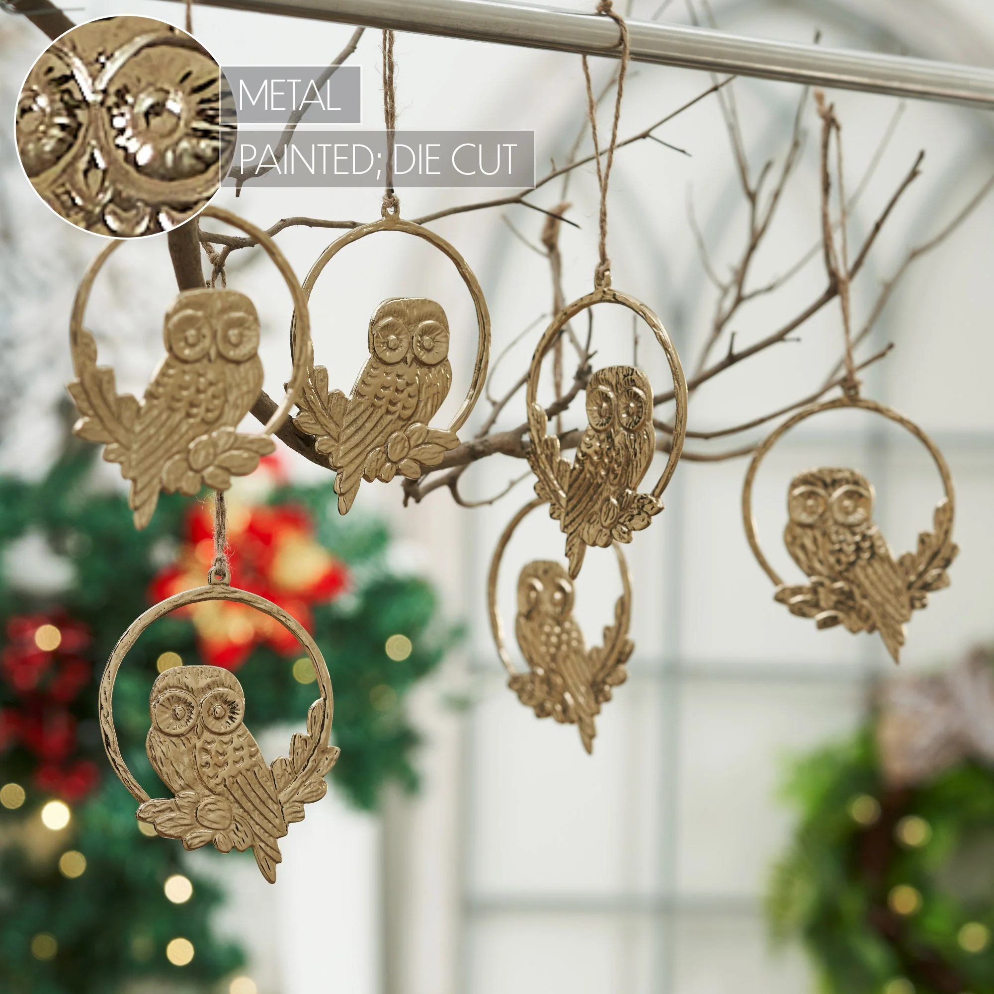 Golden Owl Metal Ornament Set of 6 - Image 4