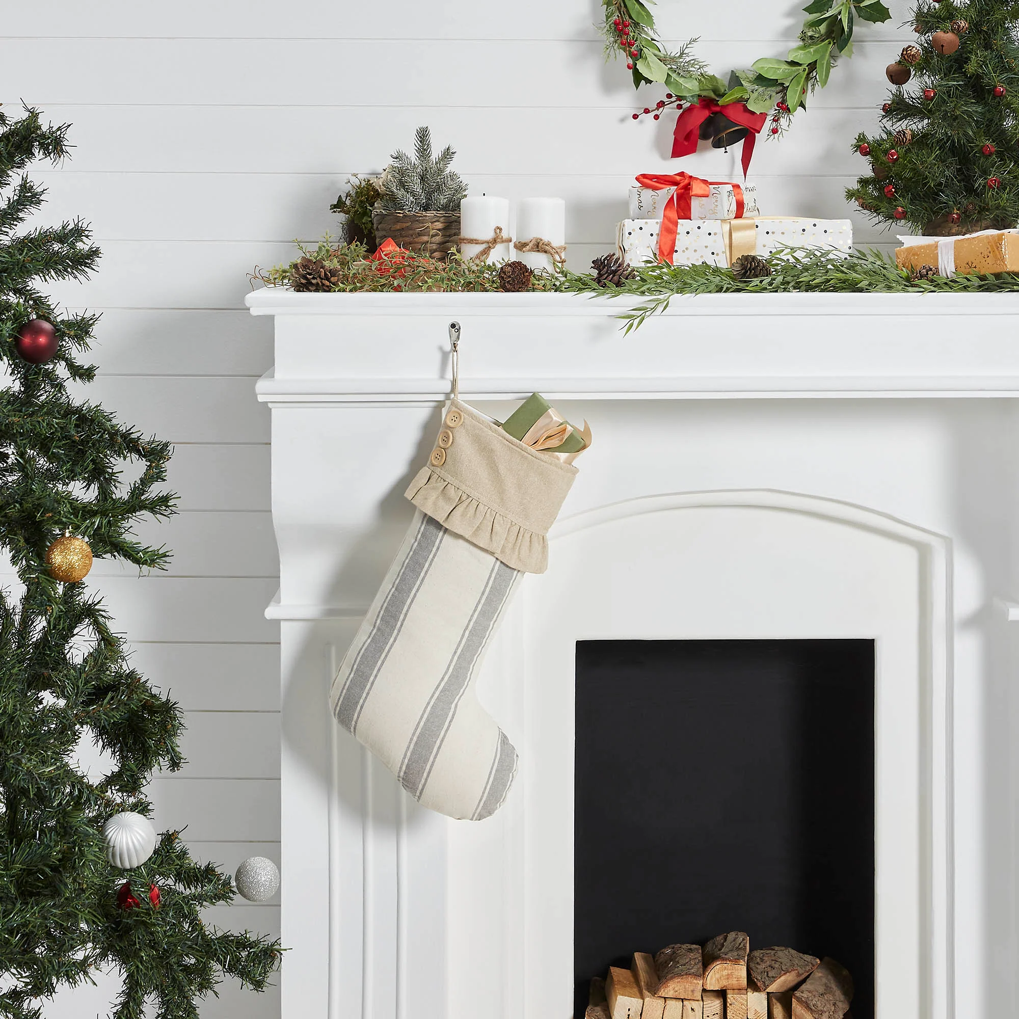 Grace Grain Sack Stripe Ruffled Christmas Stocking 20" H - Image 2