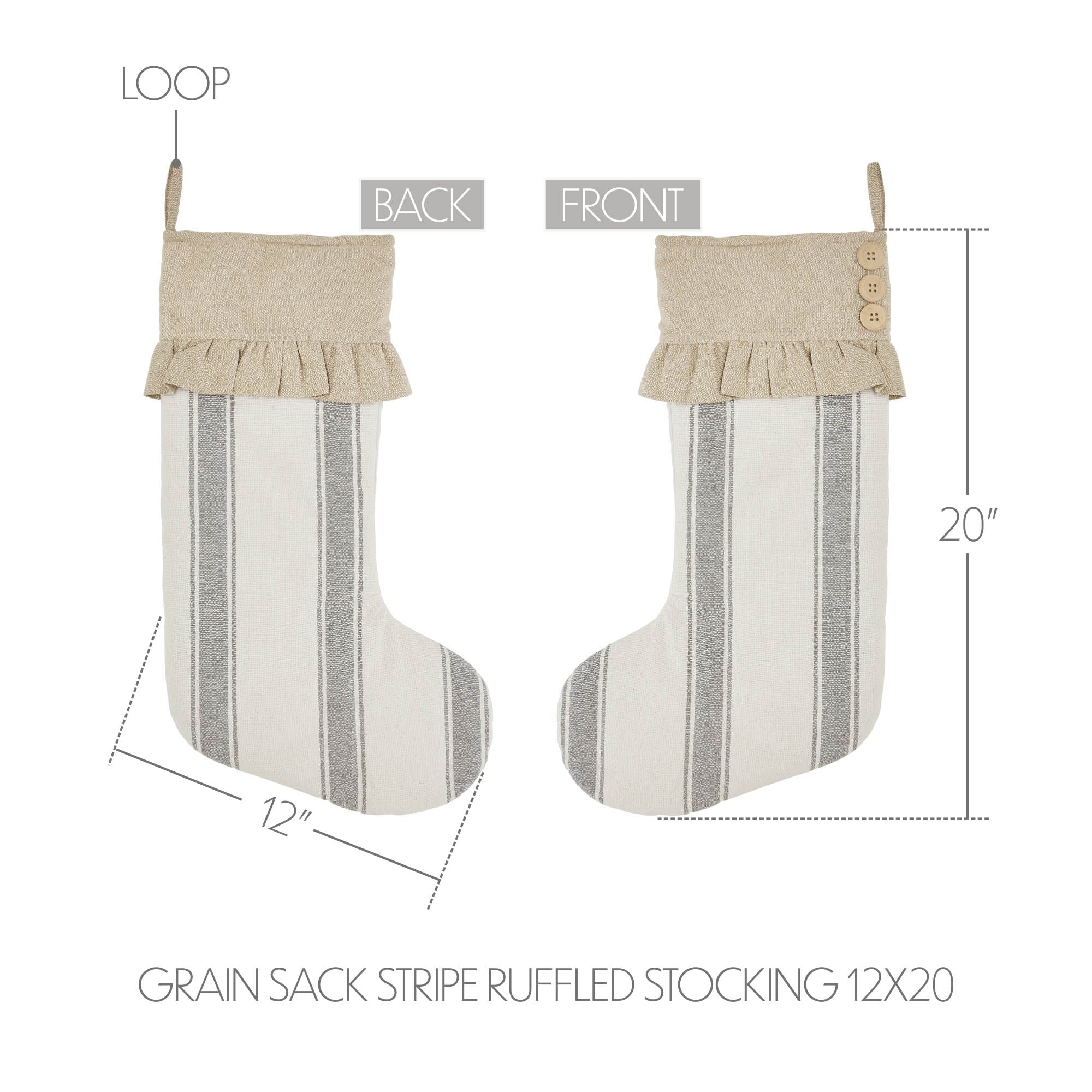 Grace Grain Sack Stripe Ruffled Christmas Stocking 20" H - Image 3