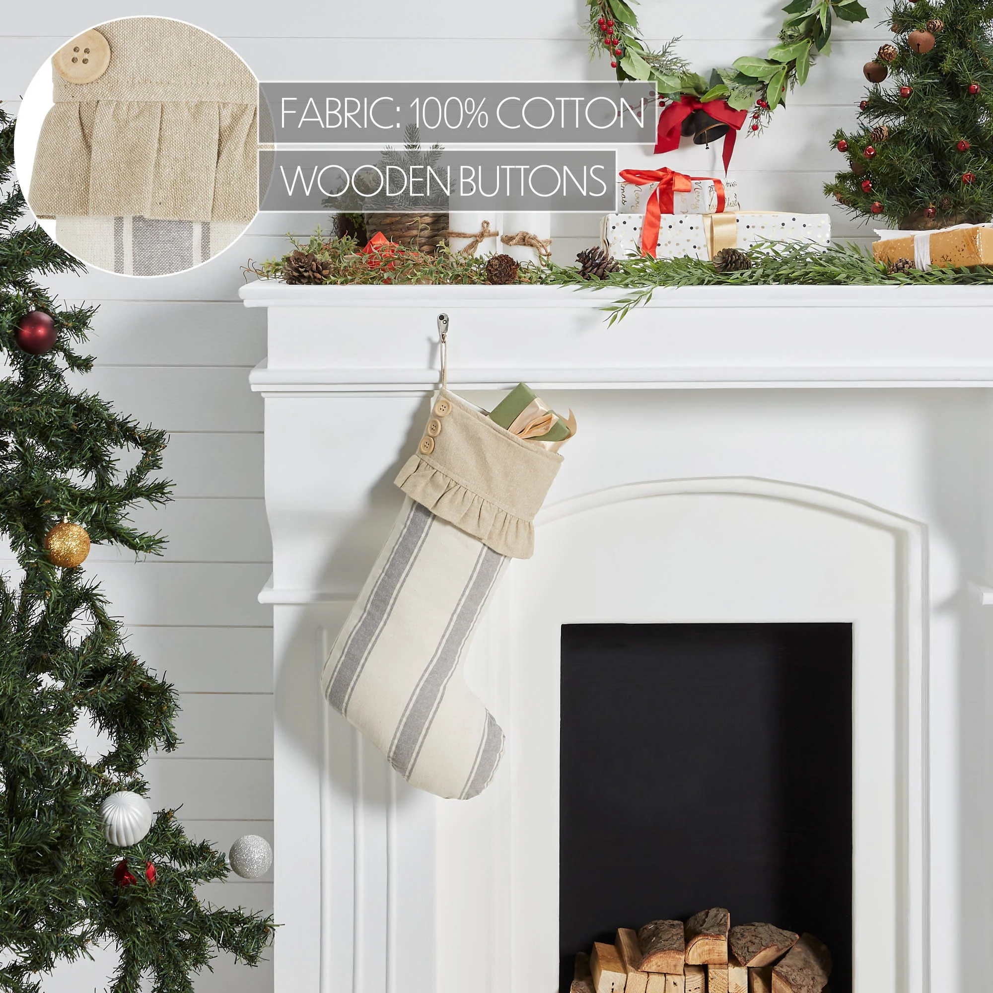 Grace Grain Sack Stripe Ruffled Christmas Stocking 20" H - Image 4