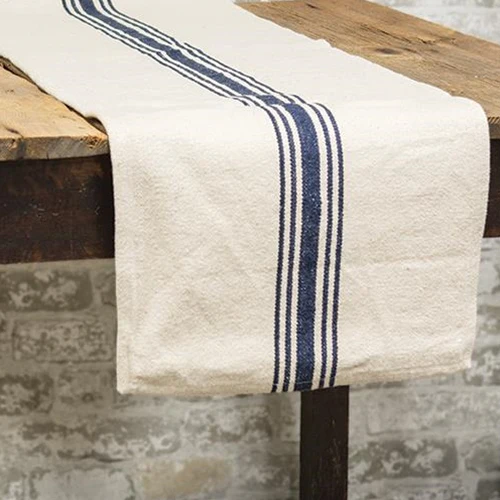 Grain Sack Cream and Navy Stripe Extra Long 70" Runner