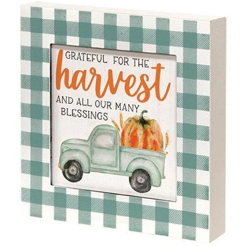 Grateful for the Harvest Blue Truck 9" Fall Box Sign - Image 2