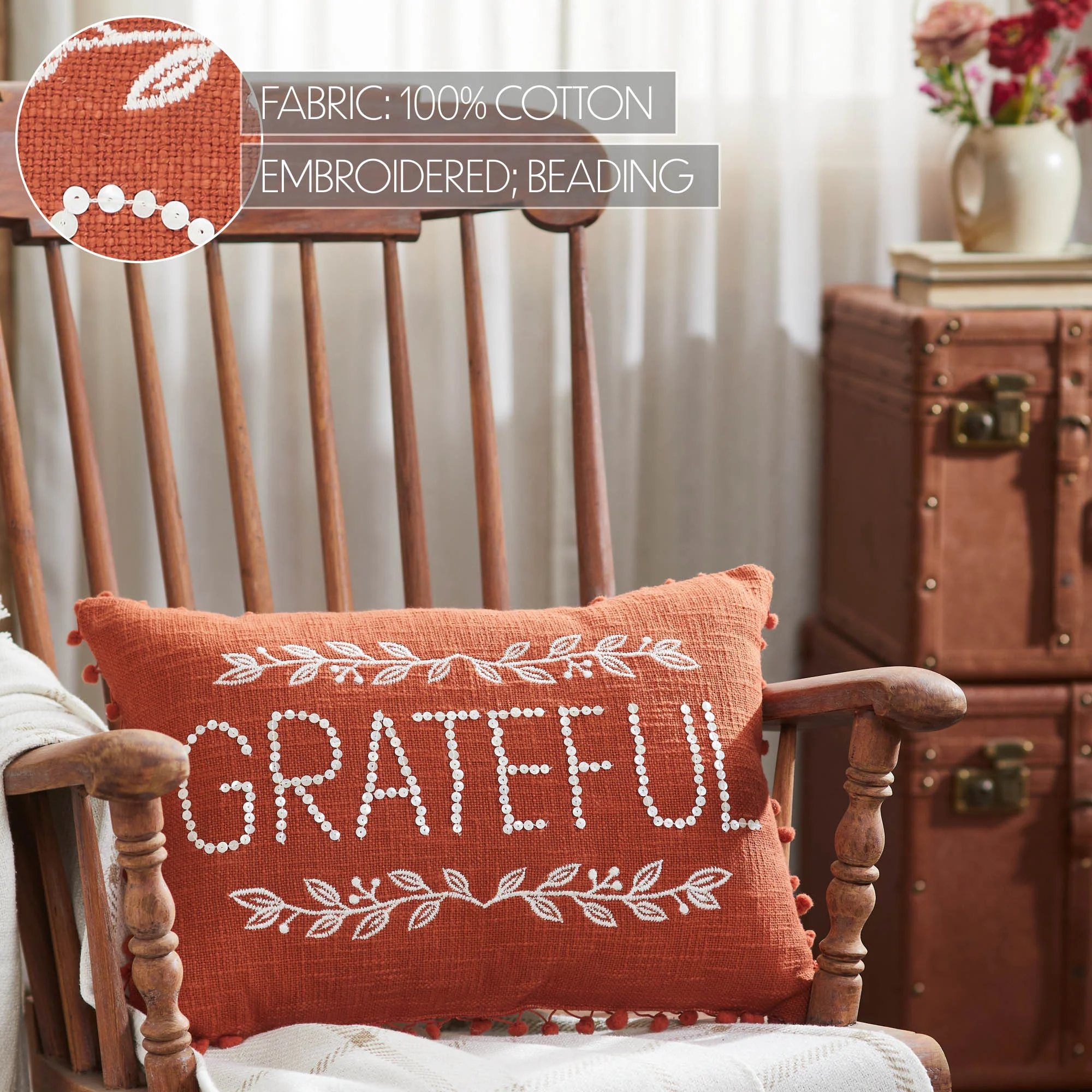 Grateful Pom Pom Accent Pillow 14" x 20" - Image 6