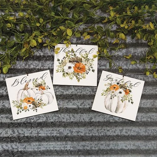 Grateful, Thankful, Blessed Pumpkin Square Ornaments Set of 3 - Image 4