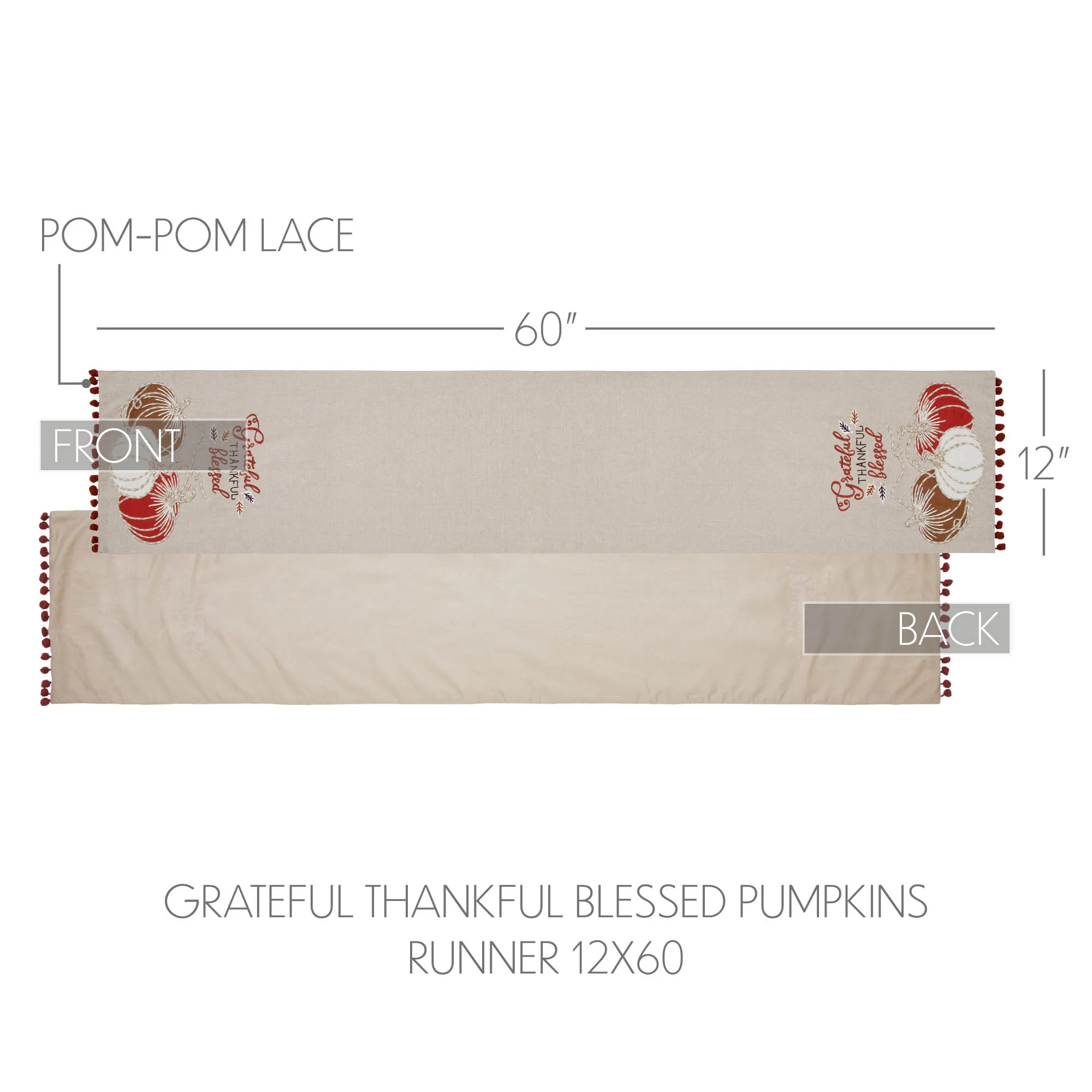 Grateful Thankful Blessed Pumpkins 60" Table Runner - Image 2
