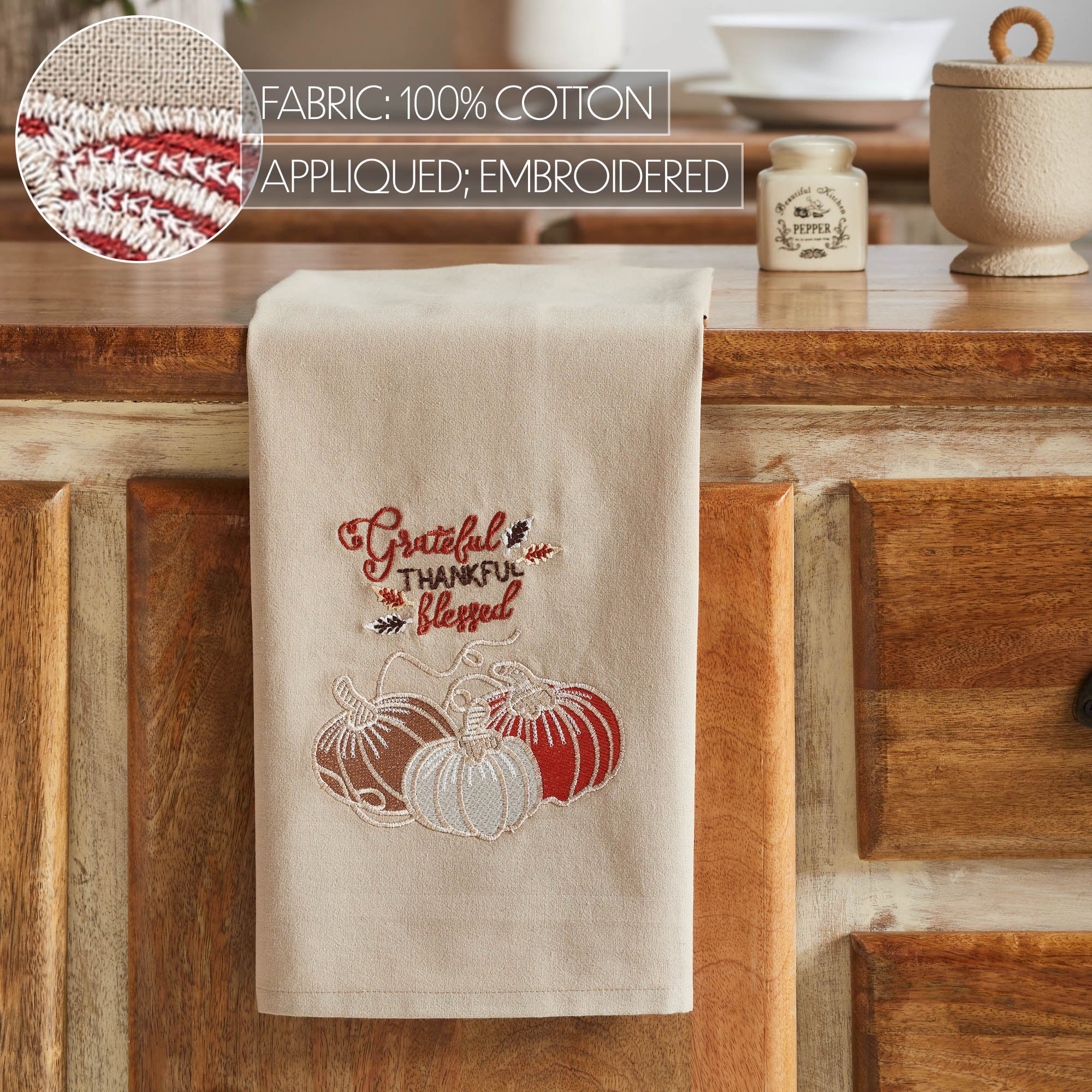 Grateful Thankful Blessed Pumpkins Tea Towel - Image 6
