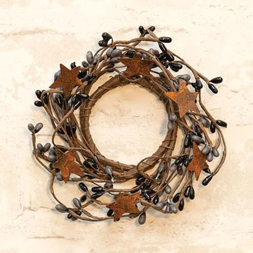 Gray & Black Pip Berry with Rusty Stars 6" Ring