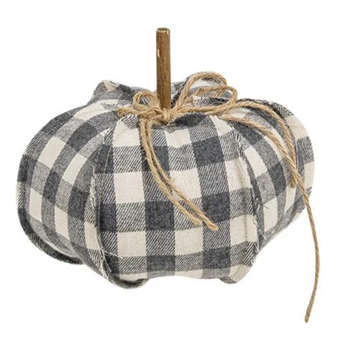 💙 Gray Buffalo Check 6.5" Stuffed Farmhouse Pumpkin - Image 2