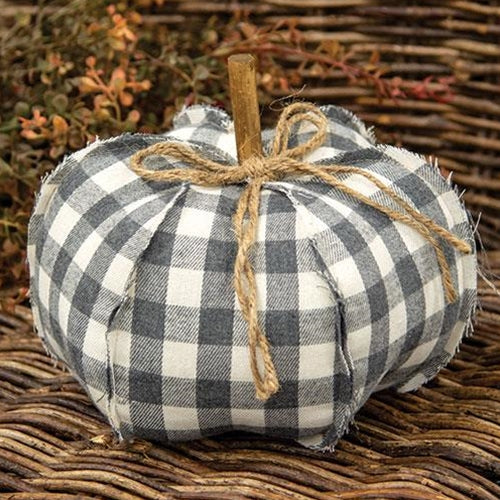 ๐ Gray Buffalo Check 8" Stuffed Farmhouse Pumpkin