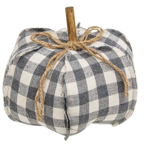 ๐ Gray Buffalo Check 8" Stuffed Farmhouse Pumpkin - Image 2