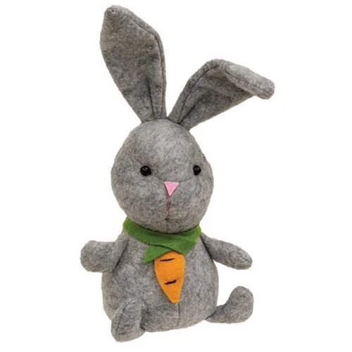 Gray Bunny with Carrot Necklace Felt Fabric Figure 9" H