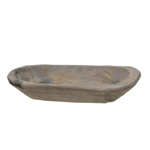 Gray Distressed Carved Wood Petite Oval Bowl