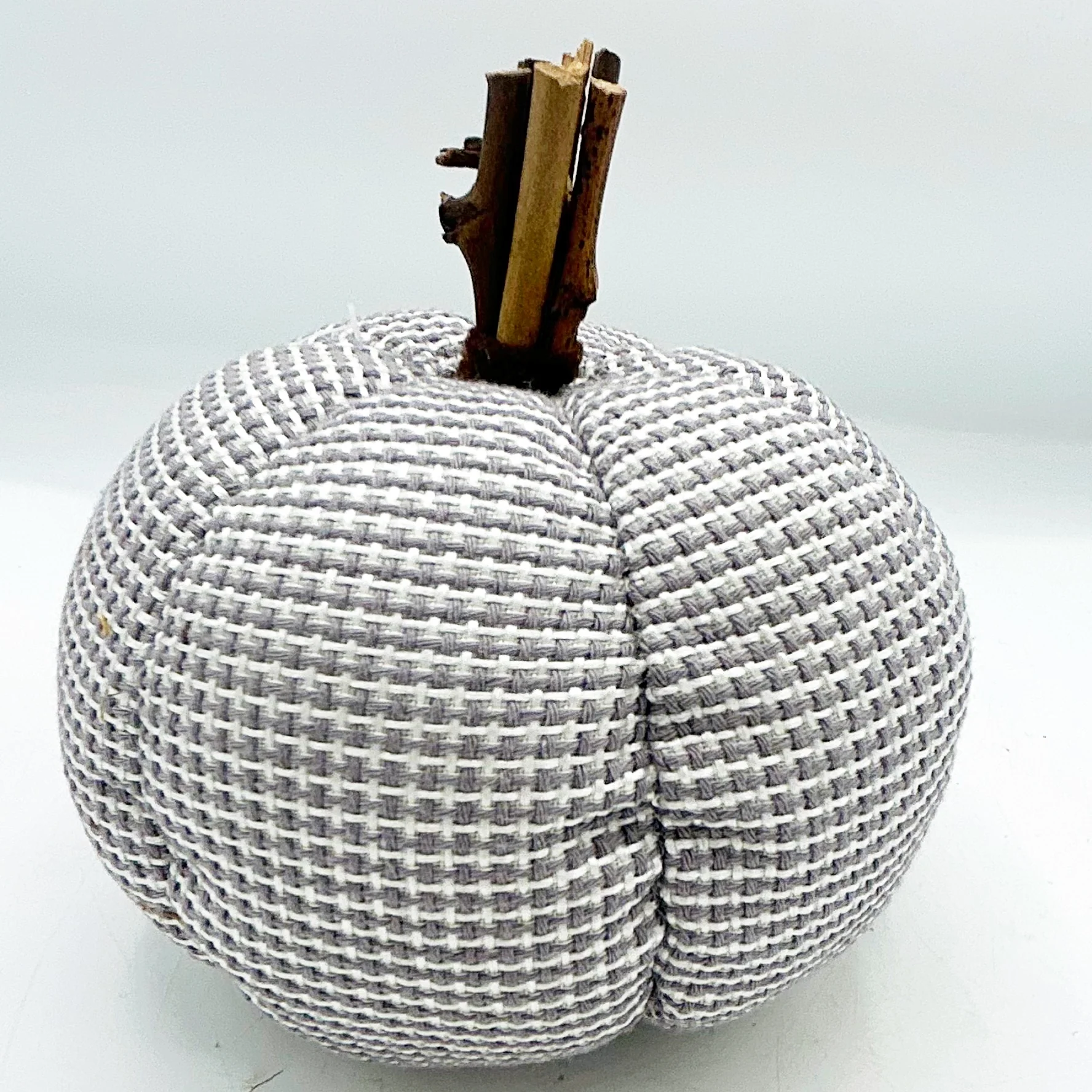 ๐ Gray Fabric 6" Pumpkin with Twig Stem