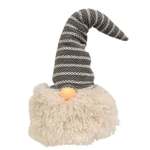 Gray Hat Santa Gnome with LED Light Nose