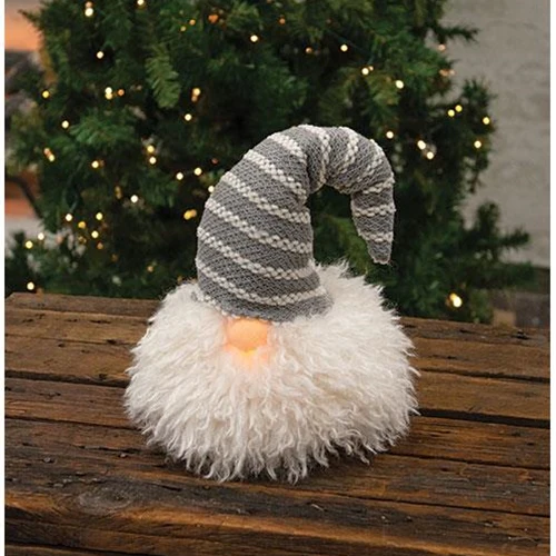 Gray Hat Santa Gnome with LED Light Nose 15.5" H - Image 2