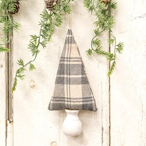 ๐ Gray Plaid Fabric Christmas Tree Ornament 7.5" H
