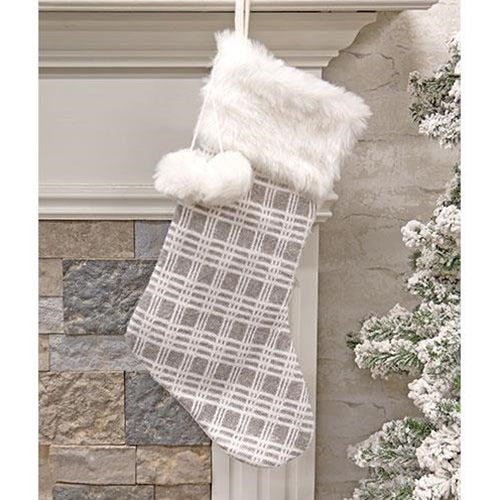 Gray & White Plaid Christmas Stocking - Image 2