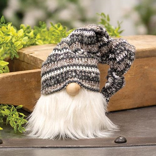 Gray Winter Knit Hat Gnome Head Figure