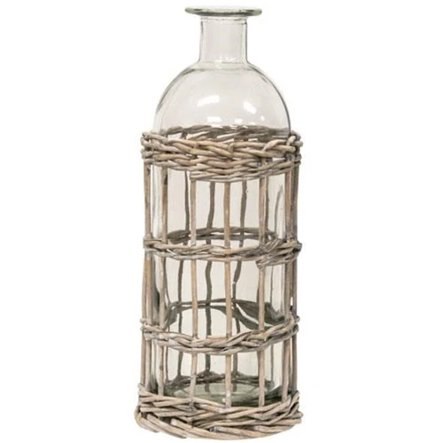 Graywash Willow Wrapped 9" H Glass Bottle - Image 2