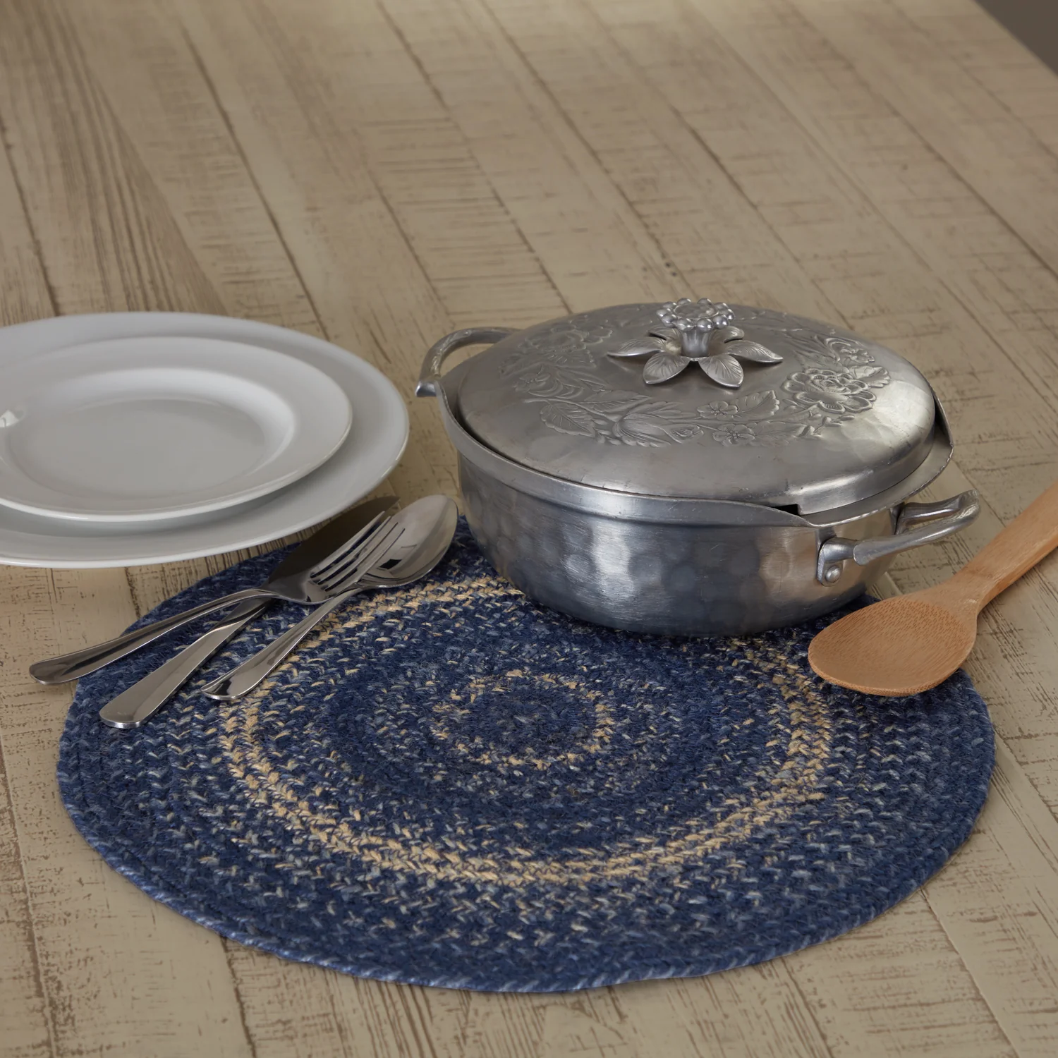 Great Falls Blue Jute Trivet 15" Diameter