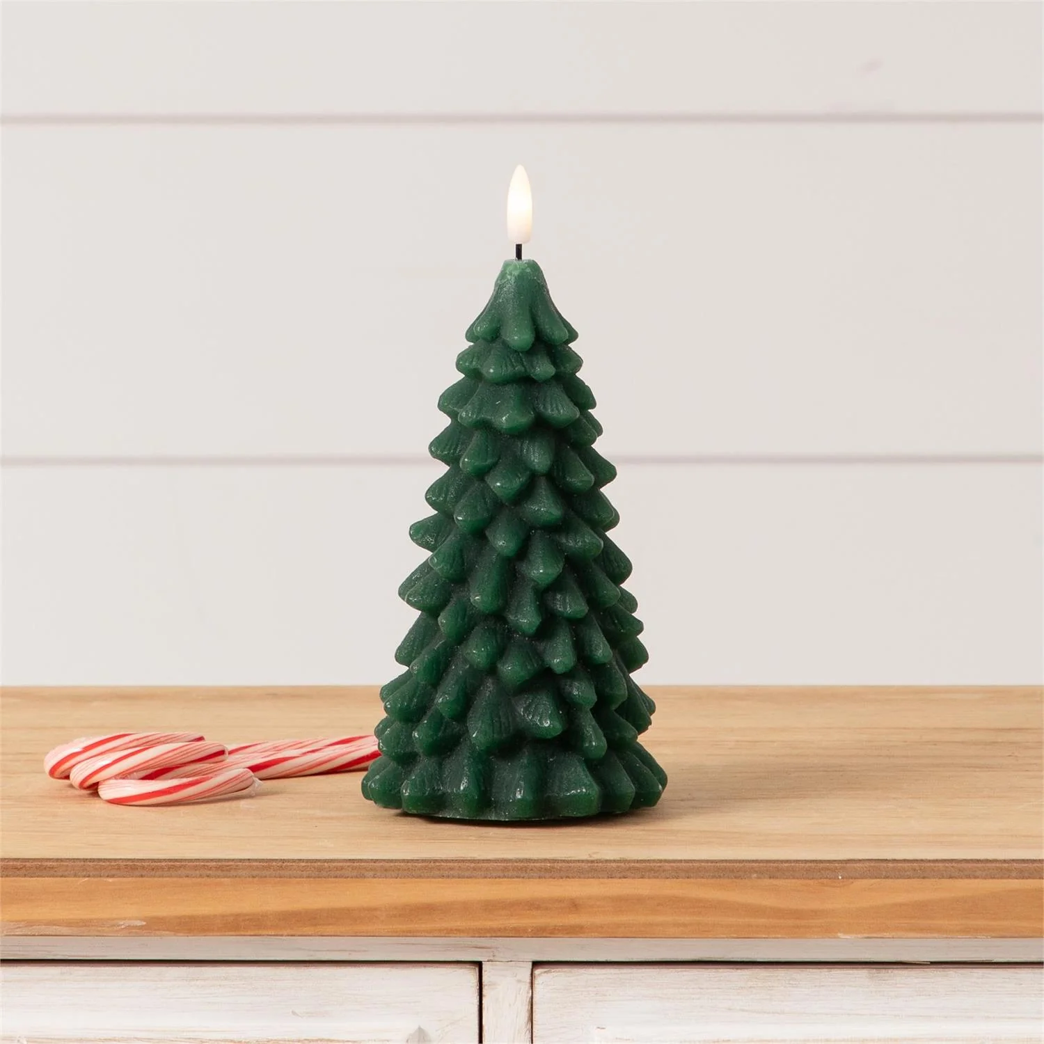 Green Christmas Tree LED Candle 9" H - Image 3
