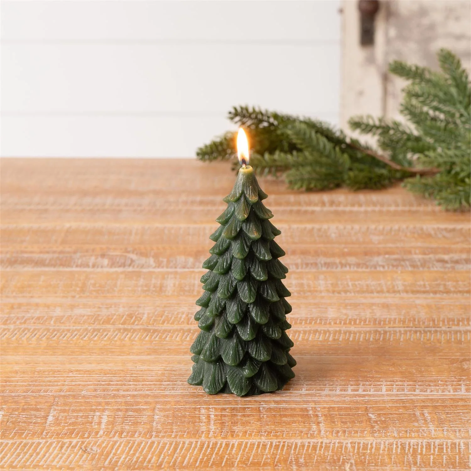 ๐ Set of 2 Green Christmas Tree Shape Candle 6" H