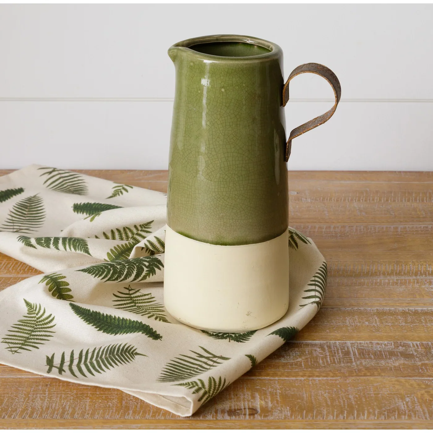 π Green Crackle With Metal Handle Decorative Pitcher