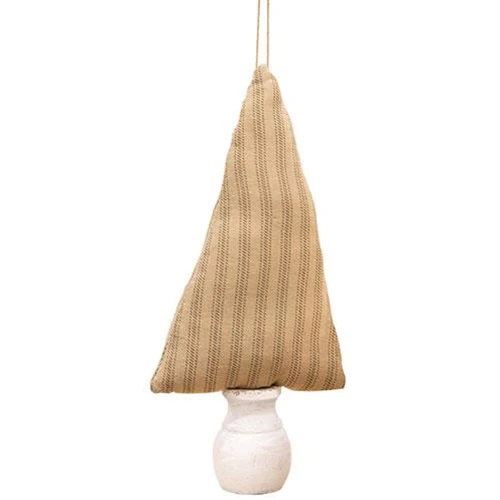 Green Ticking Stripe Fabric Christmas Tree Ornament 7.5" H