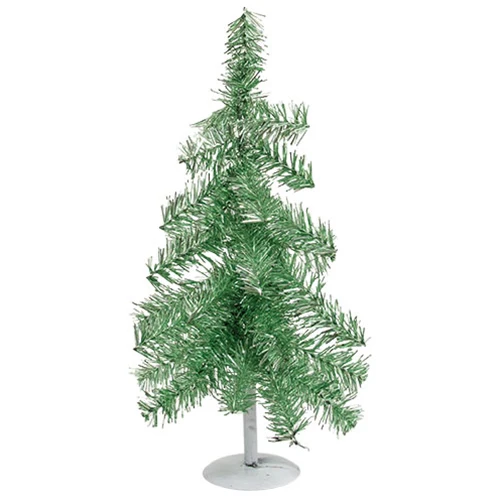 Green Tinsel Christmas Tree on Distressed White Metal Base 16"H - Image 2