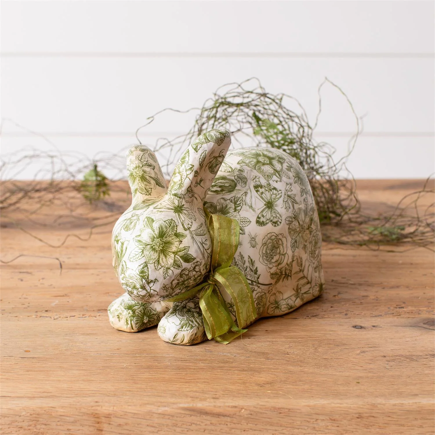 Green Toile Decoupage Sitting Bunny