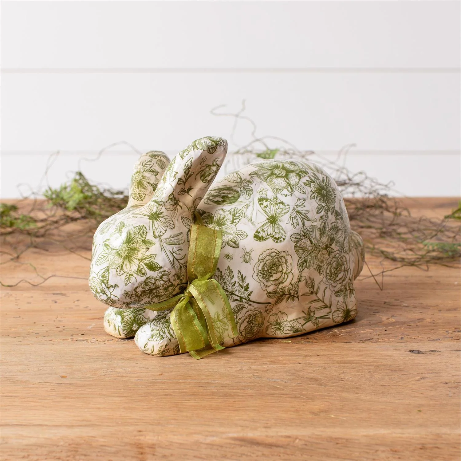 Green Toile Decoupage Sitting Bunny - Image 2
