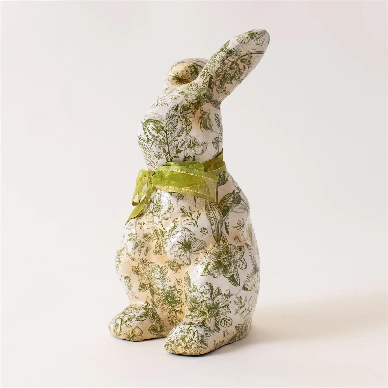 Green Toile Decoupage Standing Bunny - Image 2