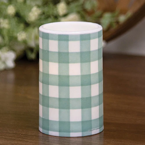 ๐ Green & White Gingham Check Timer Pillar 3" x 5"