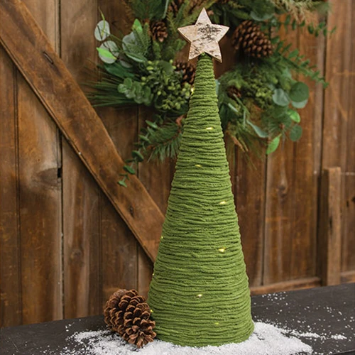 Green Yarn Christmas Tree with LED Lights 17" H - Image 2