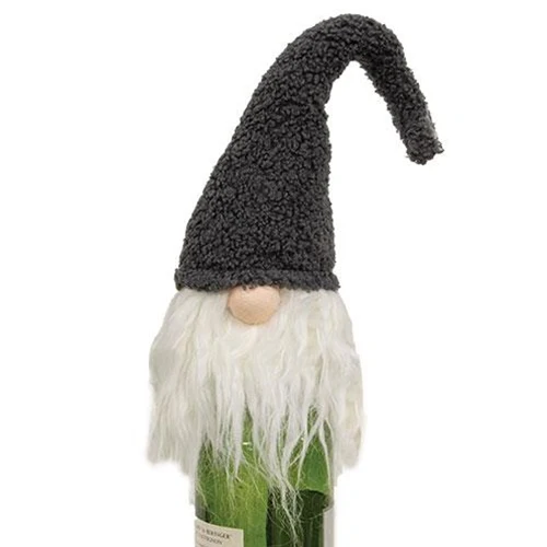 Grey Hat Santa Gnome Plush Bottle Topper - Image 2