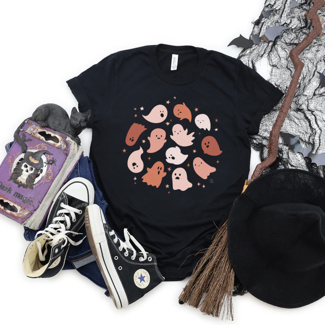 💙 Ghost Friends Circle Halloween T-Shirt - Image 2